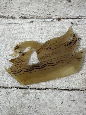 Antique Mexican Horn Carved Fish Bird Handpainted Comb